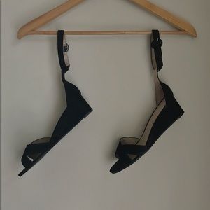 Black Strap-On Wedge Heels